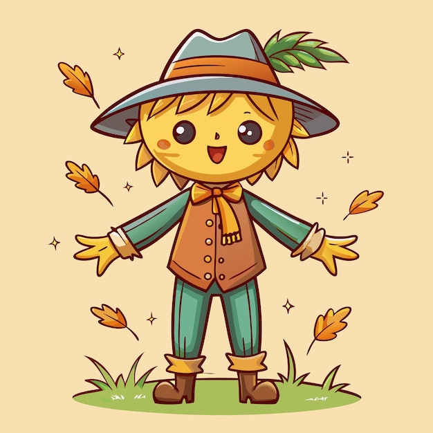 Vector adorable cartoon scarecrow with smiling face cartoon vector illustration