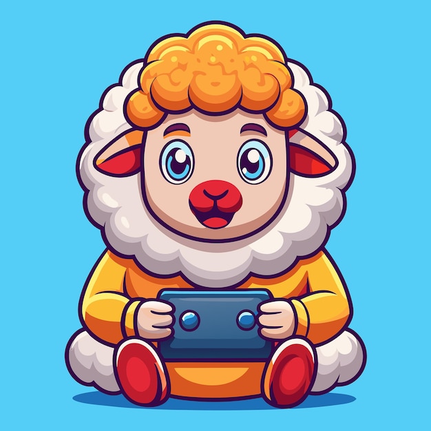 Adorable Cartoon Sheep Gamer with Controller and Headset Illustration