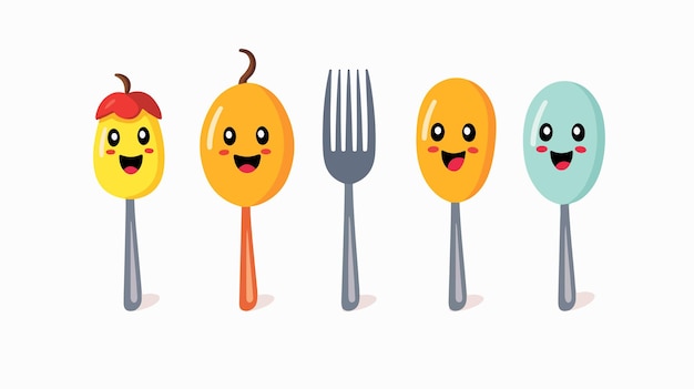 Adorable Cartoon Spoon Fork Knife Set Cute and Funny Kitchen Utensils Illustration