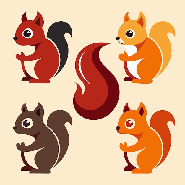 Vector adorable cartoon squirrels in various colors perfect for design projects