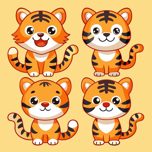 Vector adorable cartoon tiger cubs with big eyes and happy expressions perfect for kids baby products or any design project