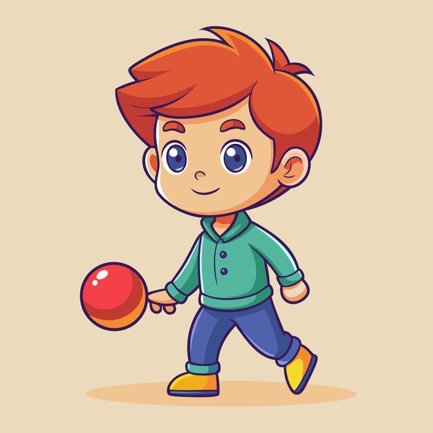 Vector adorable cartoon vector design of boy in corduroy pants and rubber ball