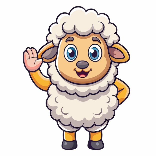 Adorable Cartoon Vector Icon Illustration of a Sheep Waving its Hand