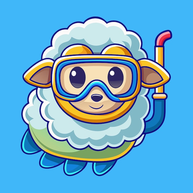 Vector adorable cartoon vector illustration of a sheep leisurely snorkeling underwater