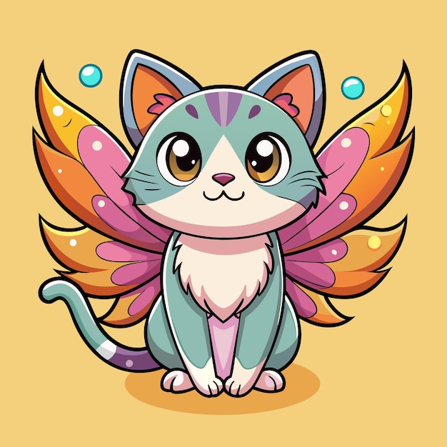 Adorable Cat in Butterfly Wings Cartoon Drawing