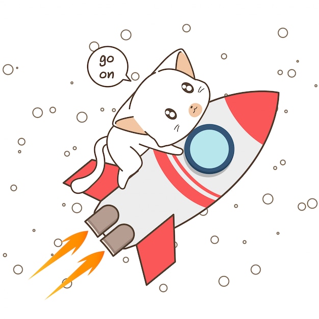 Adorable cat character and rocket