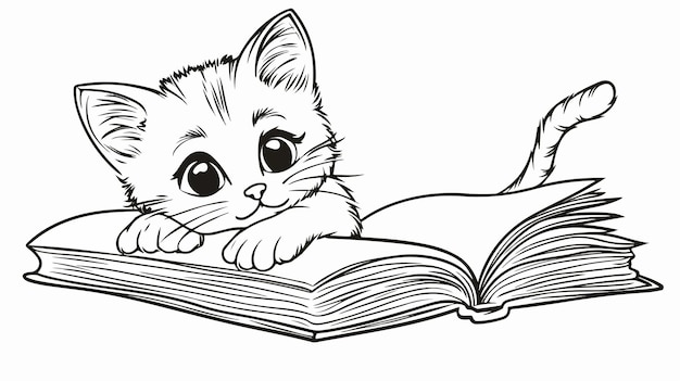 Adorable Cat Lying on Coloring Book Page