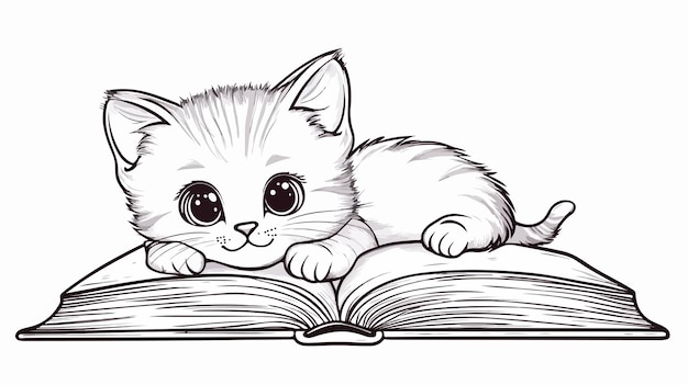 Adorable Cat Lying on Coloring Book Page