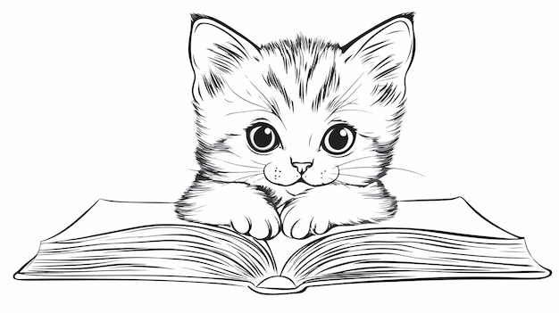 Adorable Cat Lying on Coloring Book Page