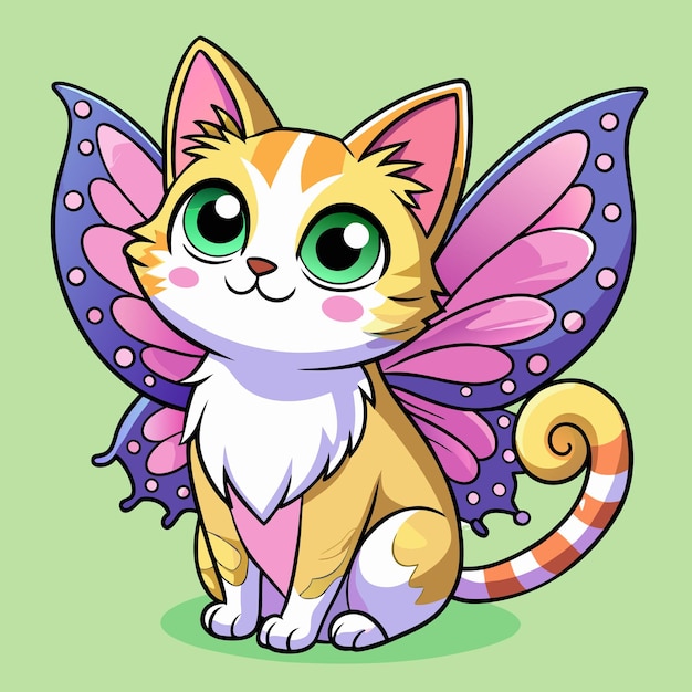 Adorable Cat with Delicate Butterfly Wings Vector Cartoon Illustration