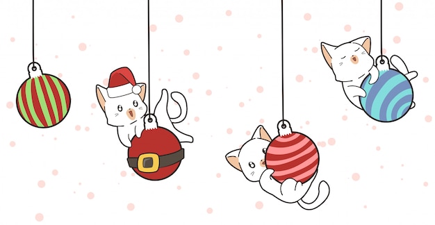 Adorable cats and Christmas balls