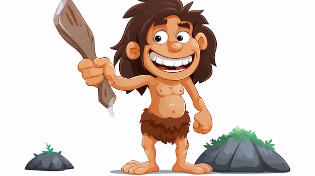 Vector adorable caveman cartoon character in animal skin costume