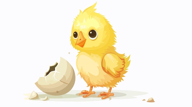 Vector adorable chick hatching in flat vector isolated on white background