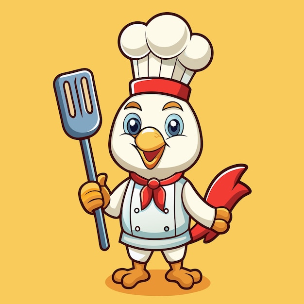 Vector adorable chicken chef mascot cooking with spatula cartoon vector illustration