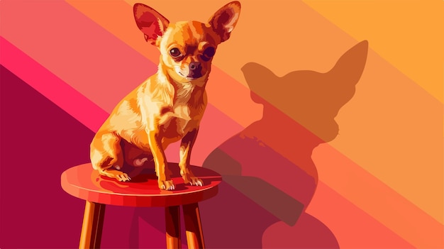 Vector adorable chihuahua dog posed on stool with colorful background