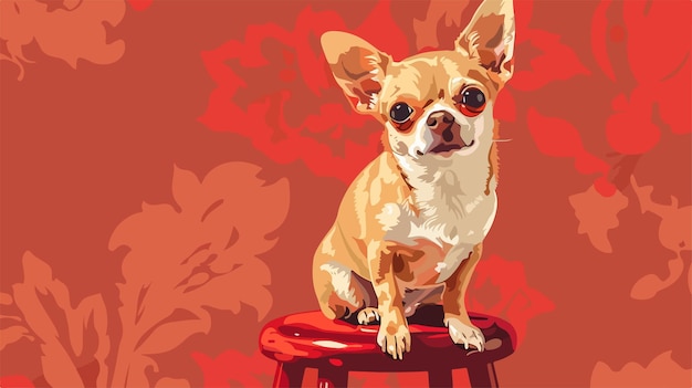 Vector adorable chihuahua dog posed on stool with colorful background