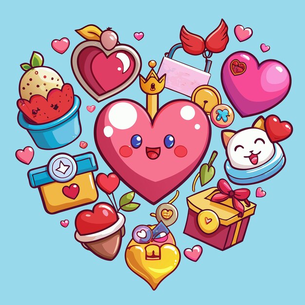 Vector adorable collection of love heart cartoon icon illustrations for your designs