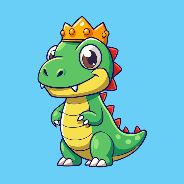 Vector adorable crowned dinosaur cartoon character vector icon in delightful pose