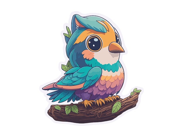 Adorable and cute blue bird sitting at branch vector illustration