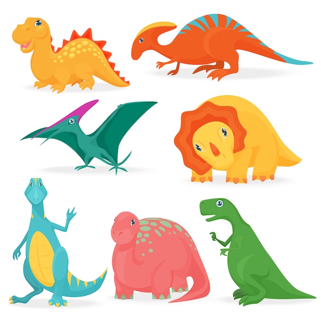 Adorable cute bright dinosaurs set