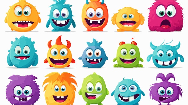 Adorable Cute Cartoon Colorful Monsters with Different Emotions