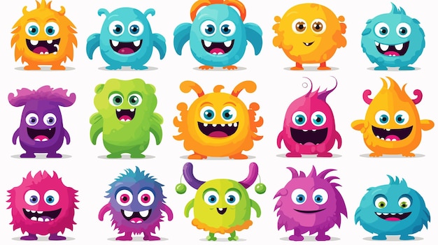 Adorable Cute Cartoon Colorful Monsters with Different Emotions