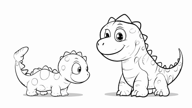 Adorable Cute Kawaii Dinosaur and Baby Cartoon Character