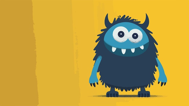 Vector adorable cute monster character in yellow background with flat and shadow effect