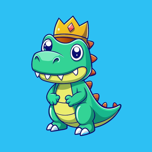 Vector adorable dinosaur king cartoon icon with a majestic crown