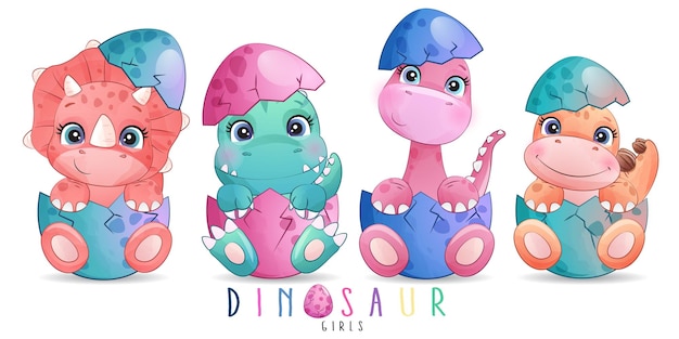 Adorable dinosaurs newborn poses with watercolor illustration