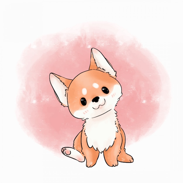 Adorable Dog Illustration. Shiba Inu Dog Watercolor Vector.