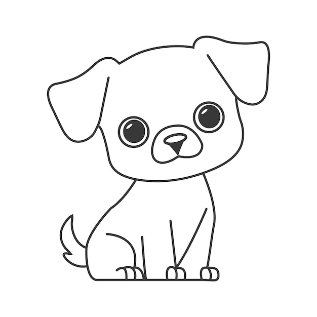 Adorable Dog Sitting Line Art Drawing