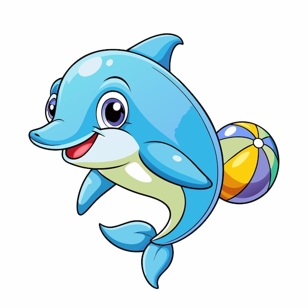 Adorable Dolphin with Beach Ball Cartoon Vector Image