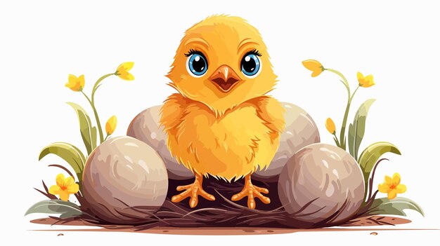 Vector adorable easter baby bird chick hatching