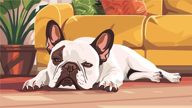 Vector adorable french bulldog relaxing in living room