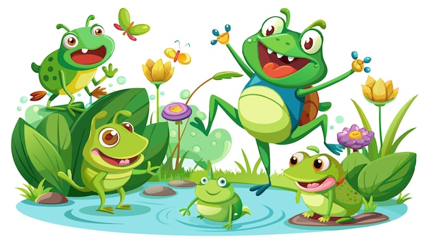 Adorable Frog Characters Isolated on Pristine White Background