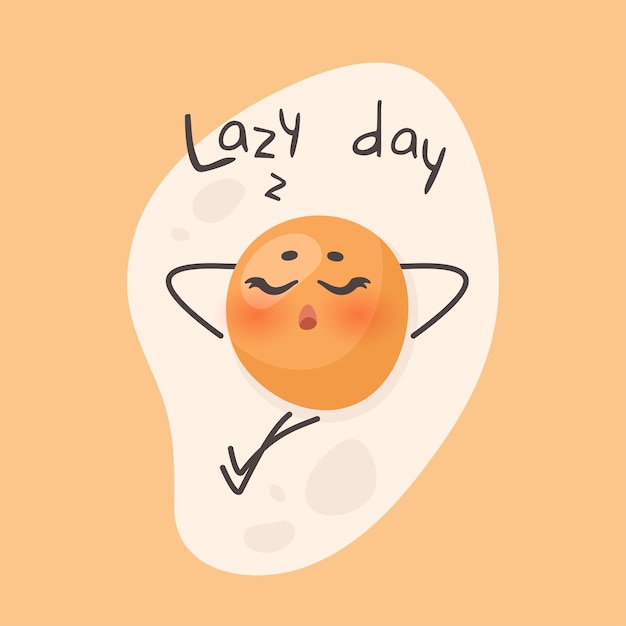 Adorable funny egg sleeping Comic cartoon character in relaxed pose Cute napping face with slogan Lazy day Vector flat illustration