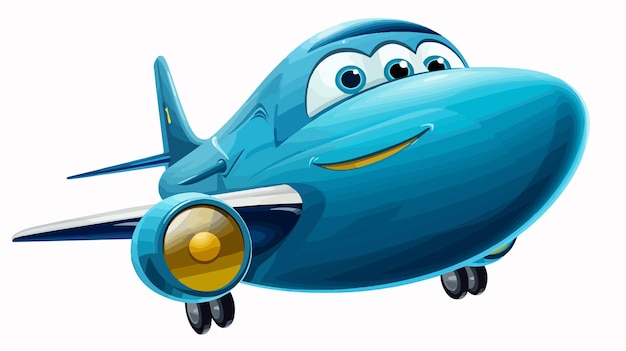 Vector adorable funny fat blue airplane flying vector illustration