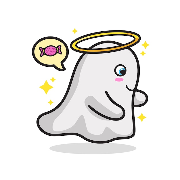 Adorable Ghost Halloween Cute Line Art Illustration