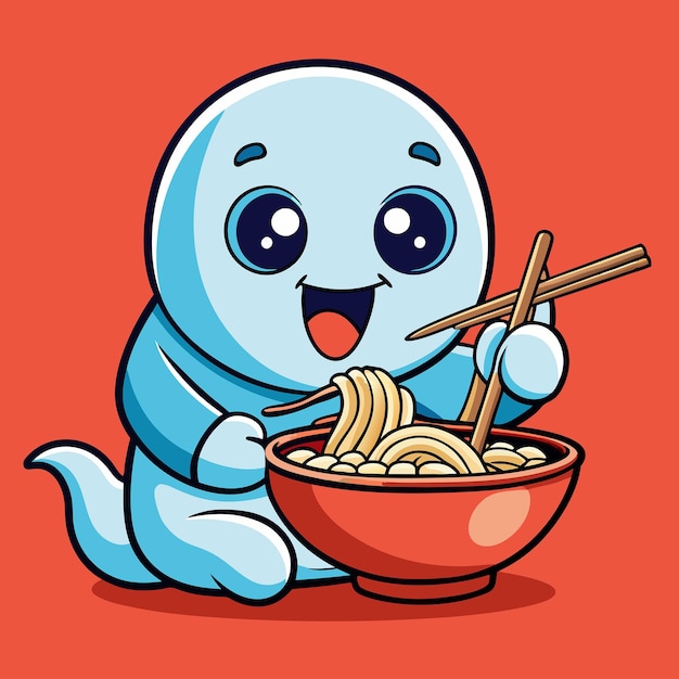 Vector adorable ghost indulges in savory noodle feast with chopstick cart