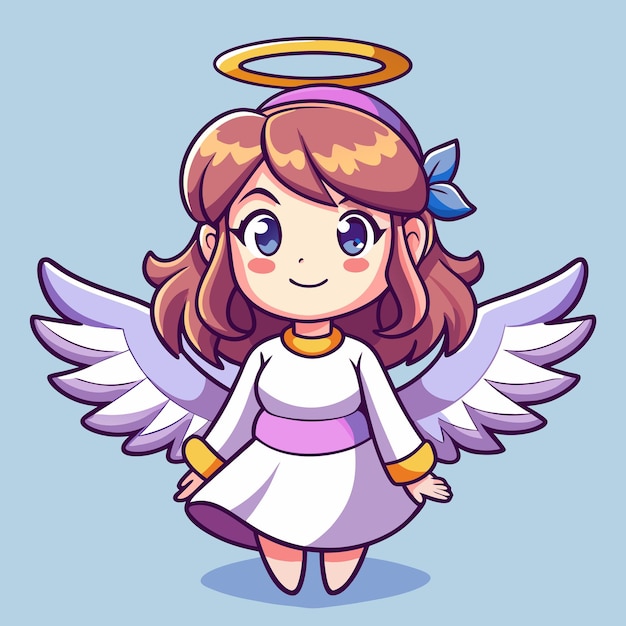 Vector adorable girl in angel wings and halo cartoon vector illustration