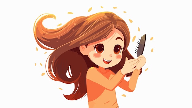 Vector adorable girl combing hair vector illustration