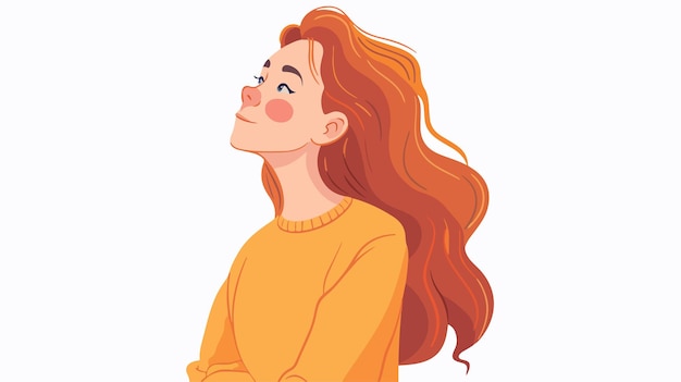 Adorable Girl Looking Up Vector Illustration on White Background