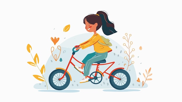 Adorable Girl Riding Tricycle Against HandDrawn Background