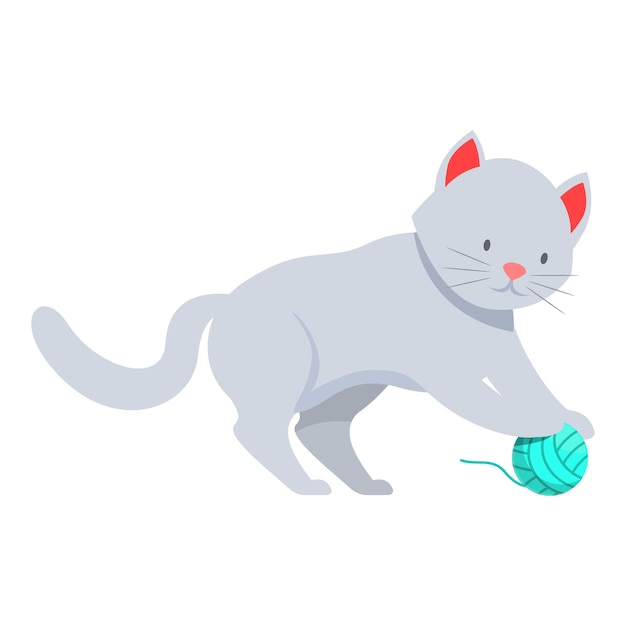 Vector adorable grey kitten playing with green yarn ball