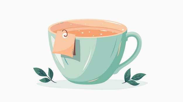 Vector adorable hand drawn mug and mint tea cup with tea bag illustration for tea lovers