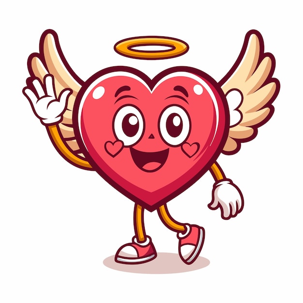 Adorable Heart Angel with Waving Hand Design Cartoon Vector Illustration