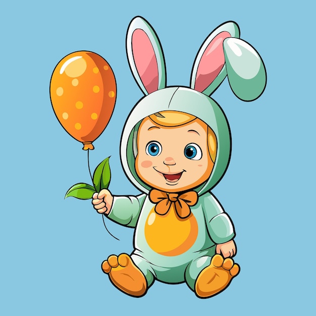 Adorable Infant Dressed in a Rabbit Costume Holding a Carrot Balloon