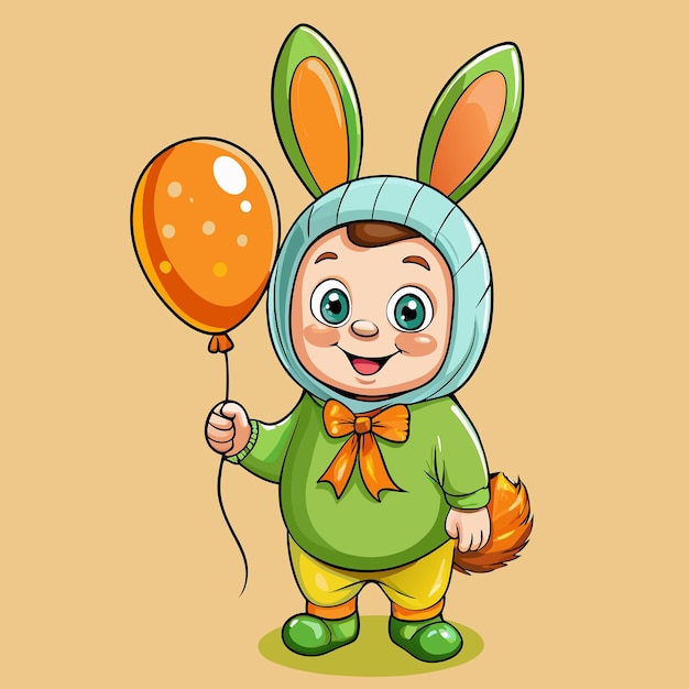 Vector adorable infant dressed in rabbit costume with carrot balloon