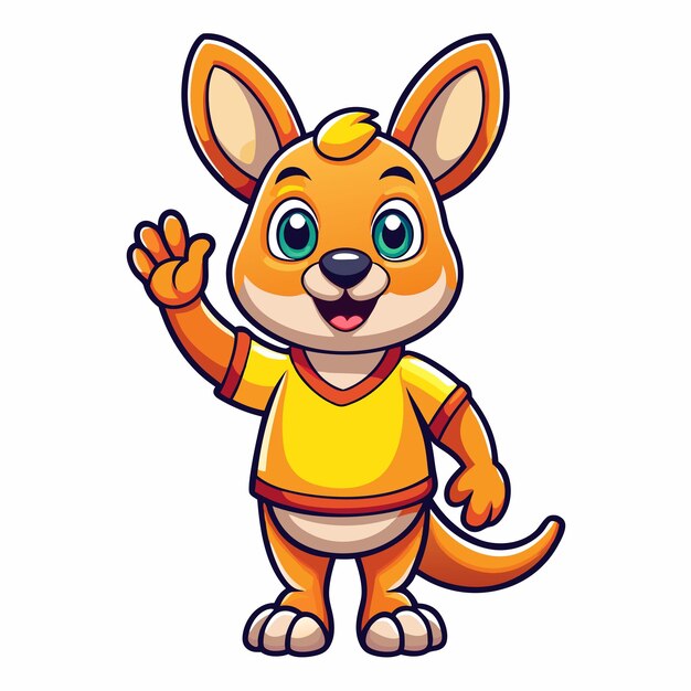 Vector adorable kangaroo kid waving hand with cheerful expression cartoon vector icon